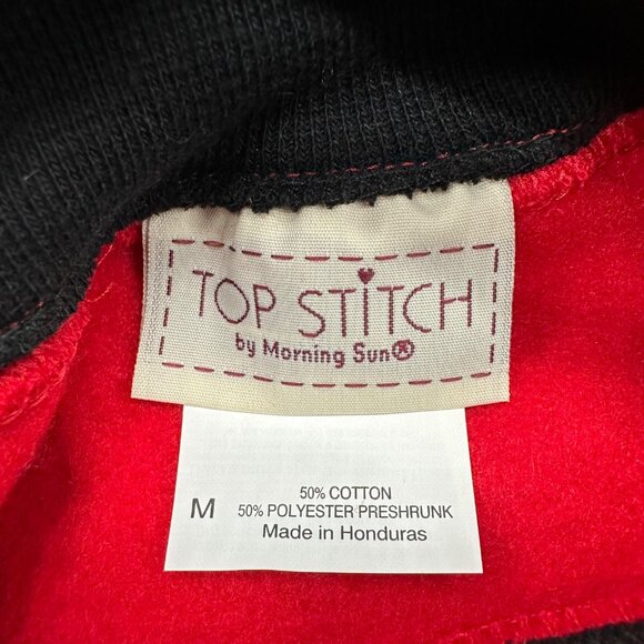 Vintage Red Sweatshirt Black Cat 1990s Rhinestones Medium Top Stitch Kitschy - Picture 6 of 7